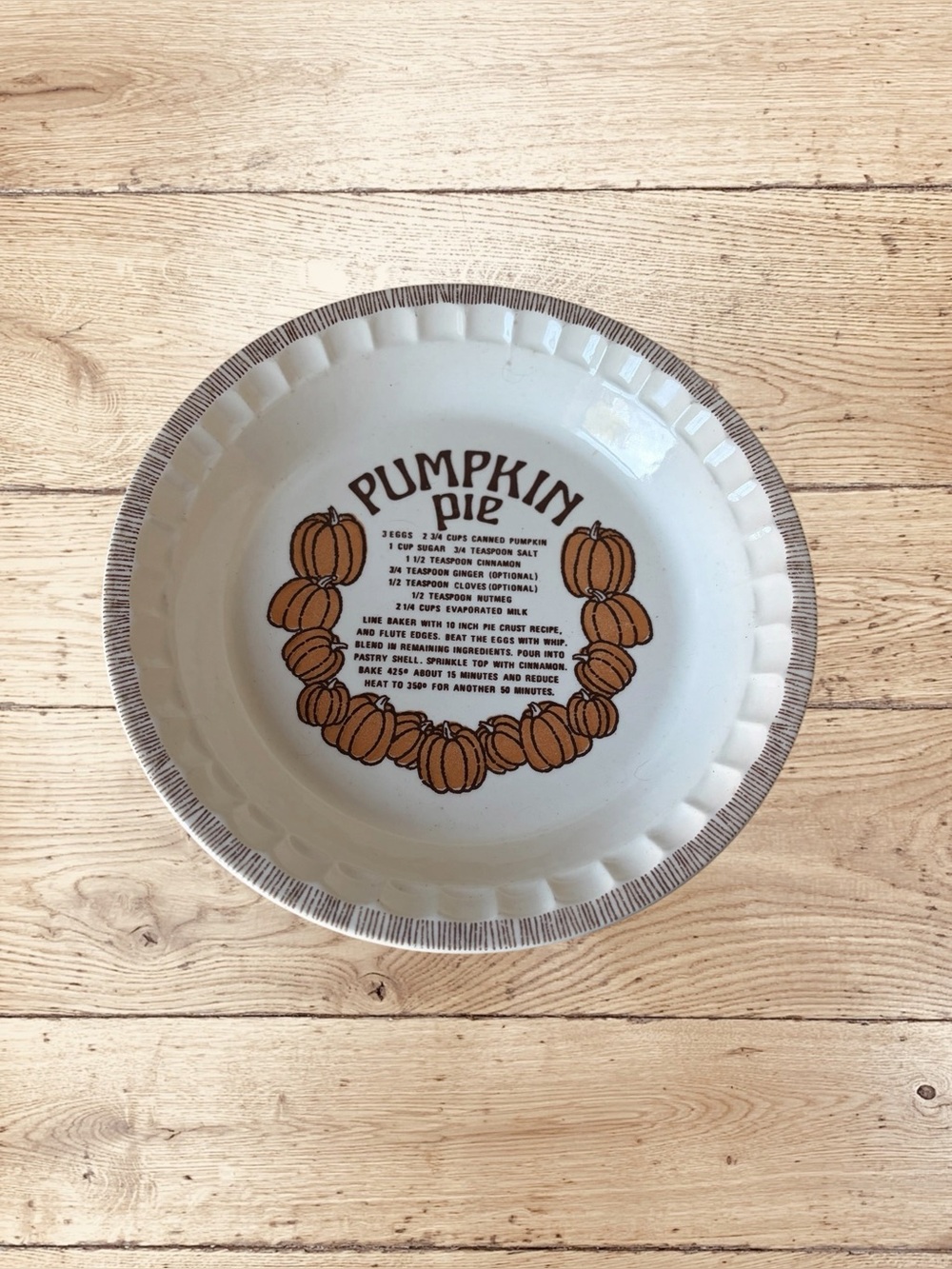 Vintage Royal China by Jeannette pumpkin pie recipe 11” ceramic pie plate